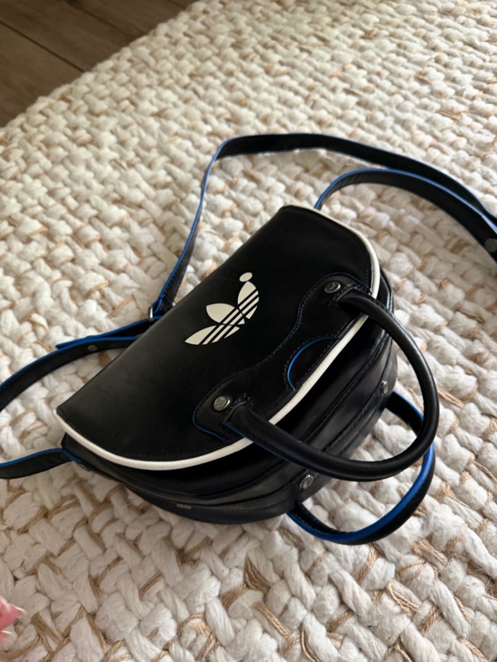 adidas Black Mini Crossbody with White Trefoil and Blue Trim - Picture 15 of 16
